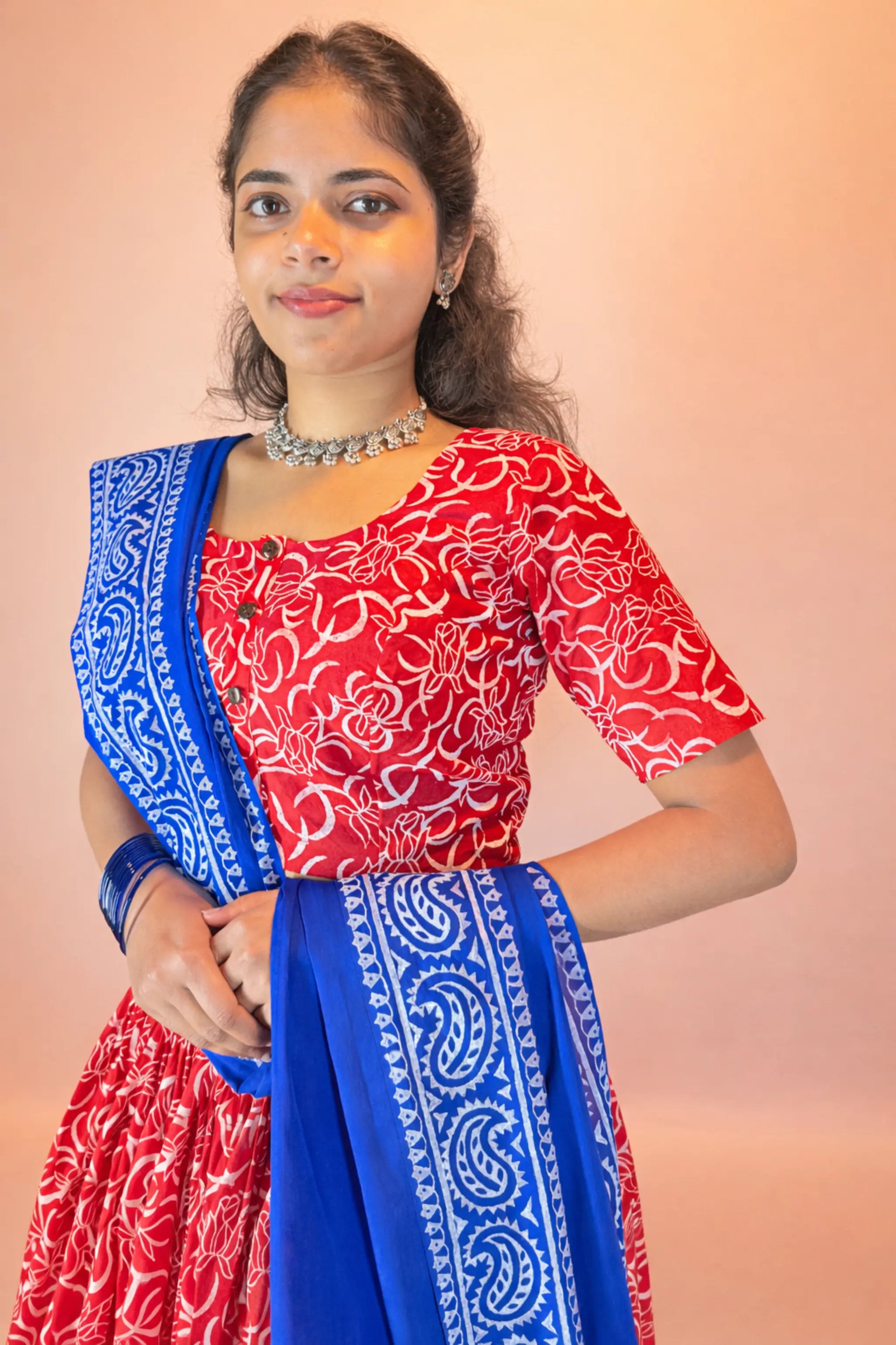 Ranga Moti pure cotton gopi dress set featuring hand block printed skirt and comfortable gathered silhouette