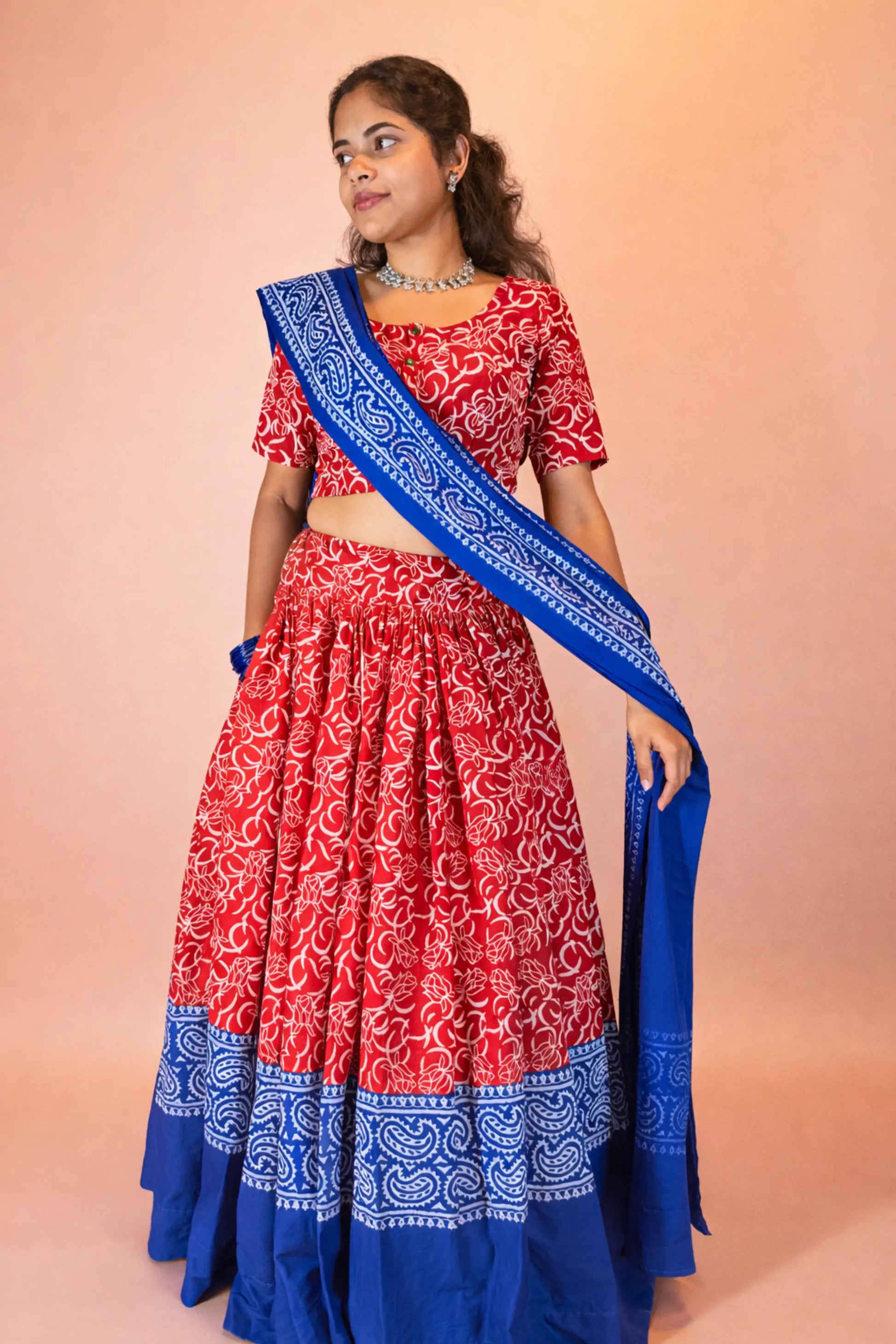 Ranga Moti hand block print pure cotton gopi dress showing full length festive look with traditional patterns